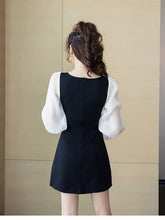 Load image into Gallery viewer, Fashion Slim Korean Fall Shorts Sets Female Black Stitching Design Square Neck Blouse+Black Shorts Two Piece Set Women Casual