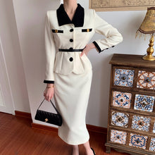 Load image into Gallery viewer, Fashion Suit Women&#39;s Winter New Temperament Color Matching Blouse + High Waist Half-Length Skirt Two-Piece Sets