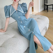 Load image into Gallery viewer, Fashion Summer Vintage Puff Sleeve Midi Party Dress Ladies Elegant Robe Casual Single-Breasted Button Folds Beach Vestidos Mujer