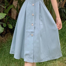Load image into Gallery viewer, Fashion Summer Vintage Puff Sleeve Midi Party Dress Ladies Elegant Robe Casual Single-Breasted Button Folds Beach Vestidos Mujer