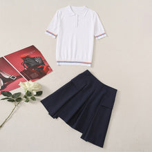 Load image into Gallery viewer, Fashion Summer Women Sets New Breathable Knitted Shirt Tops And Casual Pleated Skirt Office Two-Piece Suit
