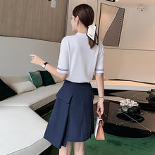 Load image into Gallery viewer, Fashion Summer Women Sets New Breathable Knitted Shirt Tops And Casual Pleated Skirt Office Two-Piece Suit