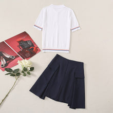Load image into Gallery viewer, Fashion Summer Women Sets New Breathable Knitted Shirt Tops And Casual Pleated Skirt Office Two-Piece Suit