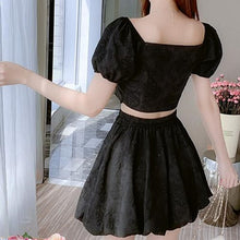 Load image into Gallery viewer, Fashion Sweet Two Piece Set Women Square Neck Ruffle Bow Short Puff Sleeve Top Fashionable Ball Gown Skirt Suits Ensembles Femme