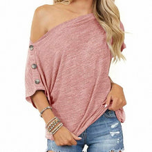 Load image into Gallery viewer, Fashion T Shirt Women Solid Color Off The Shoulder Woman Tshirts Button Short Sleeve Ladies Tops Bottom Mujer Camisetas