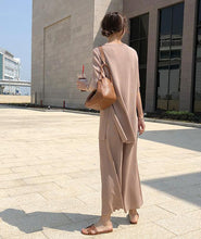 Load image into Gallery viewer, Fashion Temperament Ice silk Knitted Two piece Casual set Women Long Pullovers Tops and wide-leg pants Suits High Quality