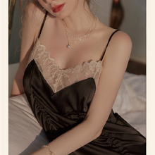 Load image into Gallery viewer, Fashion Thin Women Sexy Dressing Gown Sleepwear V-neck Sexy Home Lingerie Sling Pajamas Fashion Nightgown Lace Satin Slip Dress