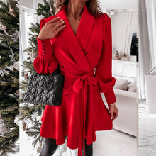 Load image into Gallery viewer, Fashion Trend Women Long Sleeve Satin Dresses Single-breasted Bow Sash Slim Casual Dress Women Split Spring Summer Mini Dresses