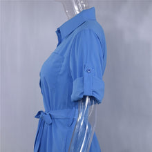 Load image into Gallery viewer, Fashion Turn-down Collar Party Autumn Shirt Dress Women Solid Three Quarter Sleeve Summer Dress Plus Size Casual Vestidos Robe