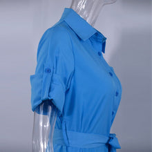 Load image into Gallery viewer, Fashion Turn-down Collar Party Autumn Shirt Dress Women Solid Three Quarter Sleeve Summer Dress Plus Size Casual Vestidos Robe