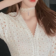 Load image into Gallery viewer, Fashion V-neck Sexy Lace Hollow Top + Disc Button Shorts Suits Ensembles Femme Conjuntos De Vestido Two Piece Sets Women 2021