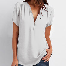 Load image into Gallery viewer, Fashion V-neck Zipper Short Sleeve Womens Blouses And Tops Woman 2019 Summer Plus Size 4xl 5xl Chiffon Casual Shirts Ladies Tops
