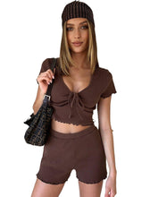 Load image into Gallery viewer, Fashion Women Summer New Style V-neck Short Mouwen Shorts Home Service Fitness Sport Pack 2-piece sets with outfits