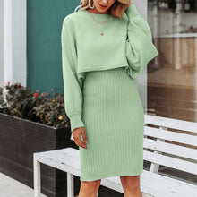 Load image into Gallery viewer, Fashion Women Dress O-Neck Streetwear 2 Pcs Female Midi Robe Pullover Woman Party Dress Autumn Casual Female Clothing Vestidos