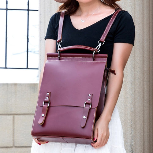 Fashion Women Genuine Leather Backpack Solid Cow Leather School Daypack For Girls Functional Waterproof Backpack Mochila