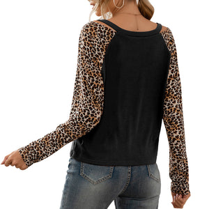 Fashion Women Leopard T-Shirts Spring Autumn 2021 New Tees Female Sweatshirt Hollow Out Cold Shoulder Knot Hem Casual Mujer Tops