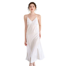 Load image into Gallery viewer, Fashion Women Pajamas Summer Satin Slip dress Night gowns Long Dress SleepDress Silk Backless V Neck Sexy Sleepwear Nightwear