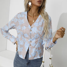 Load image into Gallery viewer, Fashion Women Shirt Long Sleeve Lantern Casual Elegant Floral Print Blouse V Neck Tops 2021 Stylish Chic Refreshing Shirts