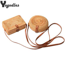Load image into Gallery viewer, Fashion Women Summer Rattan Bags Round Square Straw Bag Handmade Woven Beach Crossbody Bags Circle Bohemia Bali Handbags