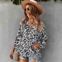 Load image into Gallery viewer, Fashion Women&#39;s Printed Loose Blouse 2021 Long Sleeve Shirt Office Lady Lace-Up V Neck Ruffle Stitching Irregular Elegant Shirts