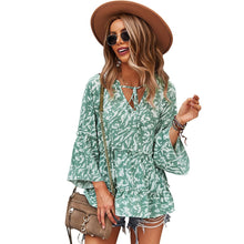 Load image into Gallery viewer, Fashion Women&#39;s Printed Loose Blouse 2021 Long Sleeve Shirt Office Lady Lace-Up V Neck Ruffle Stitching Irregular Elegant Shirts