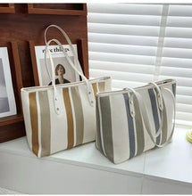 Load image into Gallery viewer, Fashion ladies Korean plaid bag ins casual simple striped canvas shoulder bag