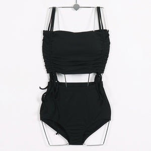 Fast and free delivery Women's Drawstring Tube Top Swimsuit Lace-up Bandage High Waisted Ruched Swim Bottoms