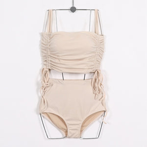Fast and free delivery Women's Drawstring Tube Top Swimsuit Lace-up Bandage High Waisted Ruched Swim Bottoms