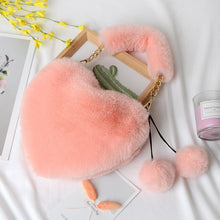Load image into Gallery viewer, Faux Fur Winter Women Handbags Cute Plush Ladies Heart Shaped Shoulder Bag Cute Female Clutch Purse Love Handbags Messenger Bag
