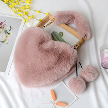 Load image into Gallery viewer, Faux Fur Winter Women Handbags Cute Plush Ladies Heart Shaped Shoulder Bag Cute Female Clutch Purse Love Handbags Messenger Bag