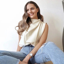 Load image into Gallery viewer, Female Chic Tops Summer Women Elegant Stand Collar Soft Shirts  Casual Fashion Ladies Solid Color Loose Blouses