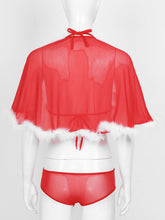 Load image into Gallery viewer, Female Christmas Lingeries Sets New Sexy Lace Bra Briefs and Cape Top Thong Underwear Suits Women Christmas Red Clothing Suit
