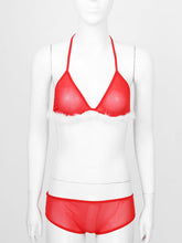 Load image into Gallery viewer, Female Christmas Lingeries Sets New Sexy Lace Bra Briefs and Cape Top Thong Underwear Suits Women Christmas Red Clothing Suit
