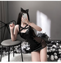 Load image into Gallery viewer, Female Erotic Latex Leather Uniform Pole Dance Short Skirt Cosplay Hollow Out Role Play Sexy Lingerie Nightwear Dress