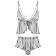 Load image into Gallery viewer, Female Ice Silk Sexy Pajamas Set Solid Color Sling Tops and Shorts Women Sleepwear Two-piece Pajamas Underwear Set Pijama Mujer