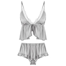 Load image into Gallery viewer, Female Ice Silk Sexy Pajamas Set Solid Color Sling Tops and Shorts Women Sleepwear Two-piece Pajamas Underwear Set Pijama Mujer