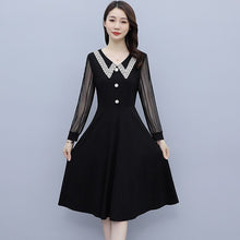 Load image into Gallery viewer, Female Lace Long Sleeve Patchwork V-Neck Button High Waist Plus Size Fashion Korean Slim Knee Length Dress Women Vestidos M-5XL