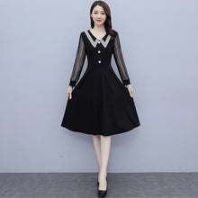 Load image into Gallery viewer, Female Lace Long Sleeve Patchwork V-Neck Button High Waist Plus Size Fashion Korean Slim Knee Length Dress Women Vestidos M-5XL