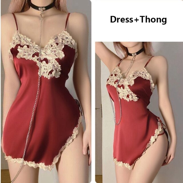 Female Lace Sexy Nightgown Women Sleepwear V Neck Sleeveless Backless Night Dress Woman Mini Sexy Lingerie For Women Nightie