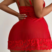 Load image into Gallery viewer, Female Sexy Night Sleepwear Deep-V Dress Women Sleeping Nightgown Flower Lace Sensual Lingerie Sleeveless Mini Dress Homewear