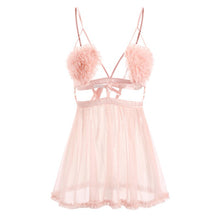 Load image into Gallery viewer, Female Summer sexy Peach heart flower Strap Night Dress Short Back French lace Thin Sexy Home  girl heart Nighty uniform set