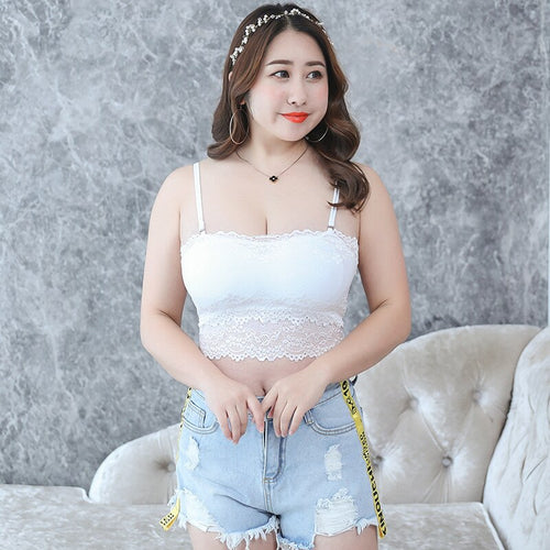 Femme Camis Women Sexy Tanks Lace Bra Tops Sexy Crop Tops Clothes Women Sleepwear Tanks Black White XL~XXXL Streetwear
