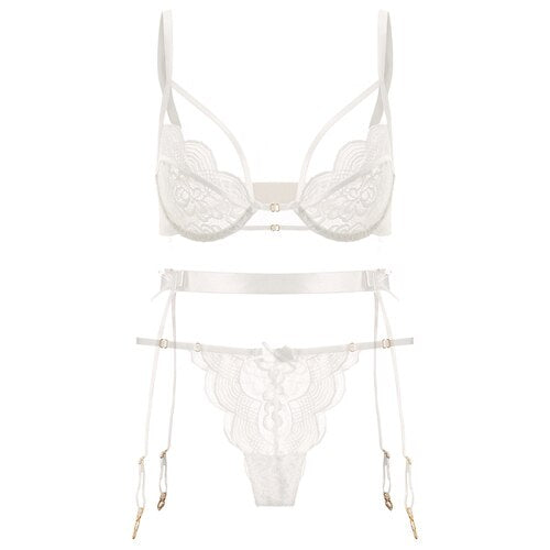 Femme Embroidery Push Up Bras G-String Panties Underwear Women Sexy Sensual Lingerie Woman Padded Underwear Set Garter