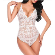 Load image into Gallery viewer, Femme Onesie Sleeveless Nightdress Women Lingerie Lace Backless Sexy Hollow Nightwear Black mini