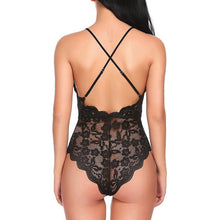 Load image into Gallery viewer, Femme Onesie Sleeveless Nightdress Women Lingerie Lace Backless Sexy Hollow Nightwear Black mini