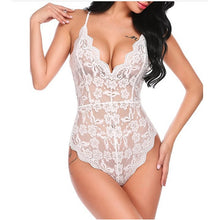 Load image into Gallery viewer, Femme Onesie Sleeveless Nightdress Women Lingerie Lace Backless Sexy Hollow Nightwear Black mini