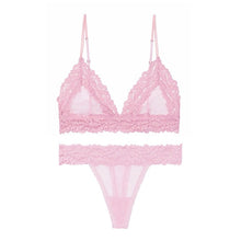 Load image into Gallery viewer, Femme Sex Lingerie Set Lace Transparent Bra Set Dot Mesh Bralette Women Push Up Brassiere T Back Panties Sets Backless V Neck