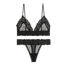 Load image into Gallery viewer, Femme Sex Lingerie Set Lace Transparent Bra Set Dot Mesh Bralette Women Push Up Brassiere T Back Panties Sets Backless V Neck