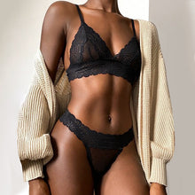 Load image into Gallery viewer, Femme Sex Lingerie Set Lace Transparent Bra Set Dot Mesh Bralette Women Push Up Brassiere T Back Panties Sets Backless V Neck