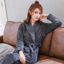 Load image into Gallery viewer, Flannel Bath robe Bridesmaid Robes Sleepwear Women Warm Winter Women Clothing Nightwear Femme velvet long night robe